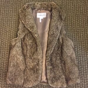 BCBGeneration Faux Fur Shawl Collar Vest in Taupe Brown